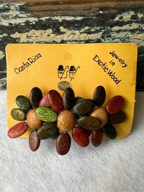 Costa Rica Exotic Wood Floral Hair Barrette Multi Color Stained Handmade NOS